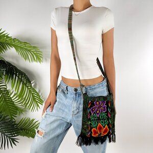 Vintage Green Floral Tapestry Bohemian Hippie Fairy Grunge Crossbody Bag Purse